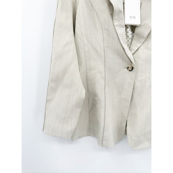 CO Pintuck Fitted Single-Breasted Blazer Jacket in Silver Taupe Size L NWT - Picture 3 of 7
